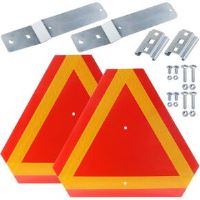 Slow Moving Vehicle Sign with Mounting Bracket for Vehicles Golf Cart Tractor Outdoor Accessories, Includes 1 Slow Moving Vehicle Triangle Signs Aluminum, 1 Sign Mounting Brackets