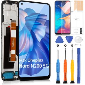 for OnePlus Nord N200 5G Screen Replacement for One Plus Nord N200 LCD Display DE2118 Touch Digitizer DE2117 Assembly with Repair Parts Kits(Black with Frame)