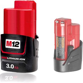 M12 3.0Ah Battery for Milwaukee M12 Battery Electric Tool 48-11-2430 48-11-2420 48-11-2440 48-11-2402 48-11-2411 12V XC Cordless Power Tools for Red Lithium M12 3.0 CP Compact Battery