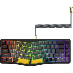 AKS068 65% Wired Mechanical Gaming Keyboard with Coiled Cable, 68-Key Alice-Layout Mechanical Keyboard, RGB Hot Swappable Red Switches VIA/QMK Programmable Knob Gasket Mount for Win/Mac (Grey) in Saudi Arabia