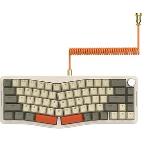 AKS068 65% Wired Mechanical Gaming Keyboard with Coiled Cable, 68-Key Alice-Layout Mechanical Keyboard, RGB Hot Swappable Red Switches VIA/QMK Programmable Knob Gasket Mount for Win/Mac (Grey)
