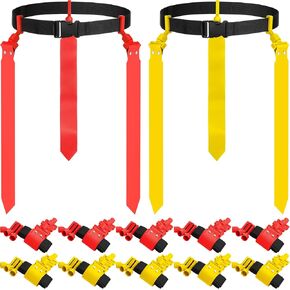 Hungdao 12 Players Flag Football Belts and Flags Set Adjustable Football Belt for Kids Teens Adult Indoor Outdoor Training (Blue, Orange)