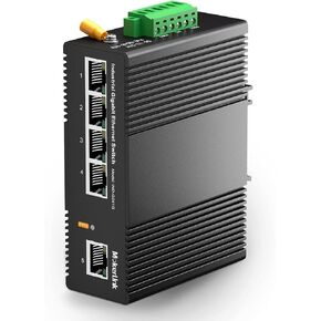 MokerLink 5 Port PoE Gigabit Industrial DIN-Rail Ethernet Switch, 14Gbps Switching Capacity, IP40 Rated Network Switch (-40 to 185°F), with UL Power Supply