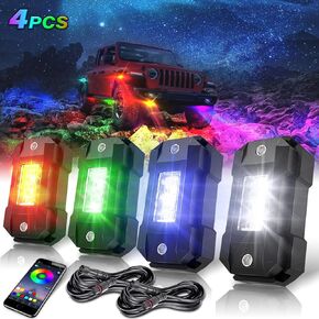 LEDMIRCY LED Rock Lights White R4 4PCS for Je-ep Off Road Trucks UTV SUV RZR ATV LED Underglow Waterproof Shockproof White Light High Power Trail Rig Lights Pure White Under Body Light