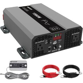 MFUZOP 1500 Watts Pure Sine Wave Power Inverter, 12V DC to 110V/120V AC Converter, Peak 4000W Outlets, 5V/3.0A USB & 65W PD Port Ldeal for Home Appliances, RV Camping, Trucks, Off-Grid Solar Systems