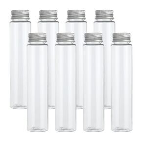 PATIKIL 110ml Test Tubes, 36pcs 5.91x1.34" Plastic Clear Flat Bottom Test Tube Containers with Caps for Bead Party Candy Bath Salt Storage Scientific Experiment Plant Propagation, Silver