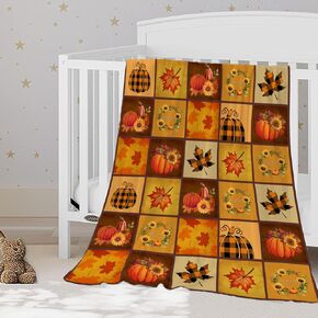 YeeJu Fall Decoraitve رمي بطانية صغيرة منقوشة عيد الشكر الخريف ورقة القرع بطانية الطفل بطانية الحيوانات الأليفة للرضع طفل سرير طفل لينة خفيفة الوزن الصوف غامض البطانيات ويرمي 30x40