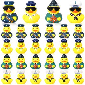 36 Pcs Cruise Ships Rubber Ducks Bulk with Sunglasses 2.4 Inch Military Rubber Ducks Cruise Uniform Armed Forces Ducks Squeaky Bath Duck Toy Birthday Baby Shower Party Favors