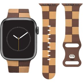 Checkered Bands Compatible with Apple Watch Band 38mm 40mm 41mm 42mm 44mm 46mm 45mm 49mm Women Men, Soft Silicone Preppy Checkerboard Sport Strap for iWatch Ultra 2/1 Series 10 9 8 SE 7 6 5 4 3 2 1