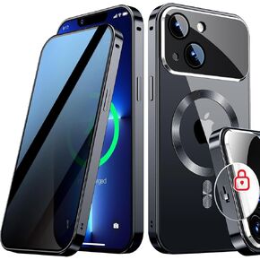 [Full Camera Protection& Mechanical Lock]Magnetic Privacy Case for iPhone 16 Pro Max[Compatible with MagSafe] [CD Metal Ring]Full Body Shockproof Metal Bumper, 9H Anti Peeping Glass Cover-Gold