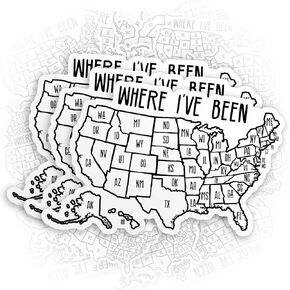 (3Pcs) Where I've Been Map Sticker Coloring United States USA Travel Valentine Gift for Couple Memories 3" Die-Cut Waterproof Vinyl Sticker for Laptop Water Bottle Kindle Gifts for Her Him 3 Inches