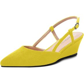 ROSERWISH Womens Pointed Toe Party Sexy Slingback Wedding Buckle Suede Wedge Low Heel Pumps Dress Shoes 2 Inch