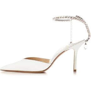 keleimusi Crystal-Embellished Ankle Strap Pumps Wedding Dress Stiletto Heels for Women