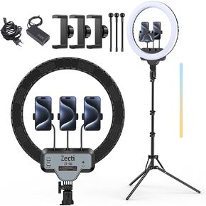 Zecti 18 Inch Ring Light with Stand Kit, 45W 6500K Detachable Large Ring Light for Live Streaming, YouTube, Tiktok, Makeup, Video, Hairdressing, Photography CRI90