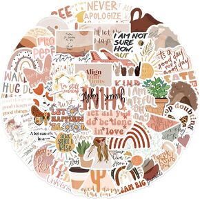 Boho Inspirational Aesthetic Stickers for Water Bottle 50Pcs Vintage Positive Stickers for Kids Teens Adults Waterproof Motivational Stickers for Laptop Journal Scrapbook Supplies(Boho)