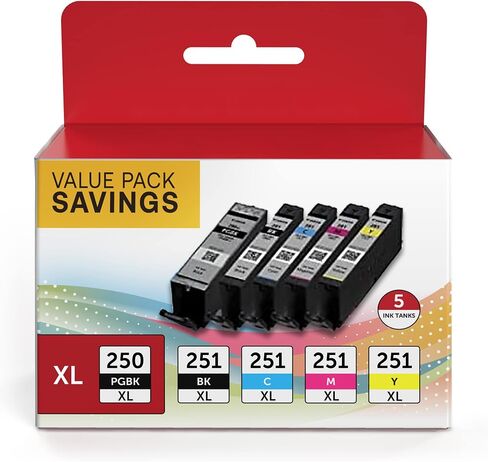 حزمة قيمة PGI-250XL CLI-251XL ذات 5 ألوان، متوافقة مع خراطيش حبر Canon 250 251 للاستخدام مع PIXMA MX922، MG5420، MG5520، MG5522، MG6320، MG6620، IP7220 (PGBK، أسود، سماوي، أرجواني، أصفر) in Saudi Arabia