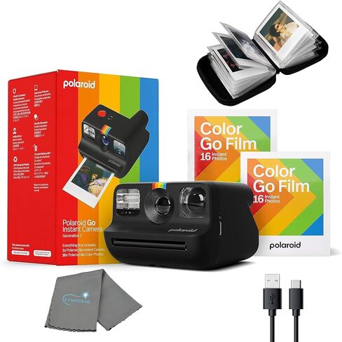 Polaroid Generation 2 Go Instant Mini Camera Starter Set, Black Instant Camera with 32 Polaroid Go Color Instant Film & Black Photo Album Bundle, with a Lens Cleaning Cloth in Saudi Arabia