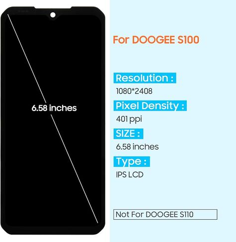 استبدال الشاشة لشاشة Doogee S100 LCD لشاشة Doogee S100 Pro LCD مجموعة رقمية تعمل باللمس مع أدوات (أسود، 6.58 بوصة) in Saudi Arabia