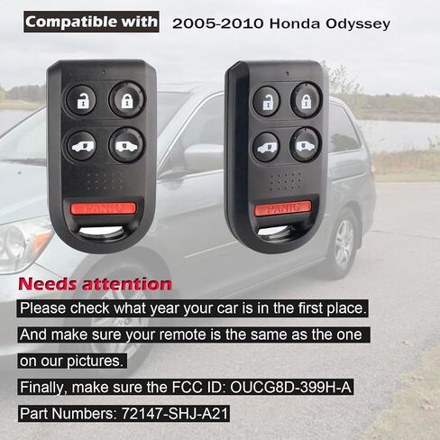 Key Fob Replacement Compatible with Honda Odyssey 2005 2006 2007 2008 2009 2010 Keyless Entry Remote Car Key OUCG8D-399H-A 72147-SHJ-A21 （5 Buttons） in Kuwait
