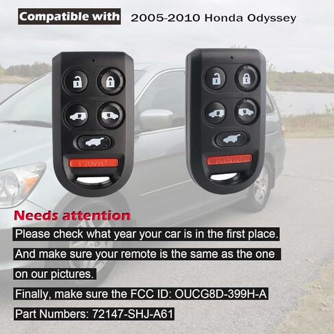 Key Fob Replacement Compatible with Honda Odyssey 2005 2006 2007 2008 2009 2010 Keyless Entry Remote Car Key OUCG8D-399H-A 72147-SHJ-A21 （5 Buttons） in Kuwait