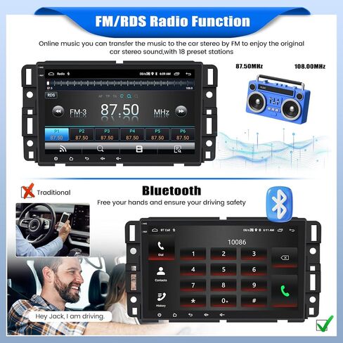[1+32G] Android 13 Car Stereo for GMC Sierra Chevy Silverado Yukon Chevrolet Buick with Mirror Link,8 Inch Touch Screen Car Radio with Bluetooth FM/RDS Radio WiFi GPS Dual USB +Backup Camera in Saudi Arabia