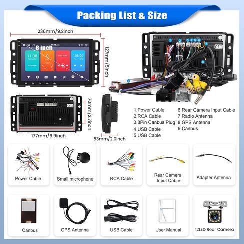[1+32G] Android 13 Car Stereo for GMC Sierra Chevy Silverado Yukon Chevrolet Buick with Mirror Link,8 Inch Touch Screen Car Radio with Bluetooth FM/RDS Radio WiFi GPS Dual USB +Backup Camera in Saudi Arabia