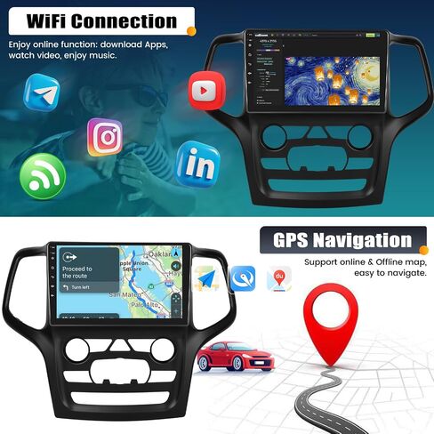 UNITOPSCI 2G+64G Android 13 راديو ستيريو للسيارة لسيارة Jeep Grand Cherokee 2014-2017 ترقية CarPlay Android Auto 9 بوصة تعمل باللمس GPS Navigation Bluetooth FM/RDS WiFi HiFi SWC + ميكروفون كاميرا احتياطية in Saudi Arabia