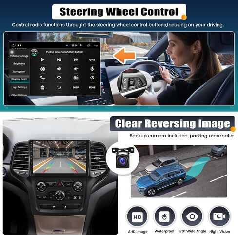UNITOPSCI 2G+64G Android 13 راديو ستيريو للسيارة لسيارة Jeep Grand Cherokee 2014-2017 ترقية CarPlay Android Auto 9 بوصة تعمل باللمس GPS Navigation Bluetooth FM/RDS WiFi HiFi SWC + ميكروفون كاميرا احتياطية in Saudi Arabia