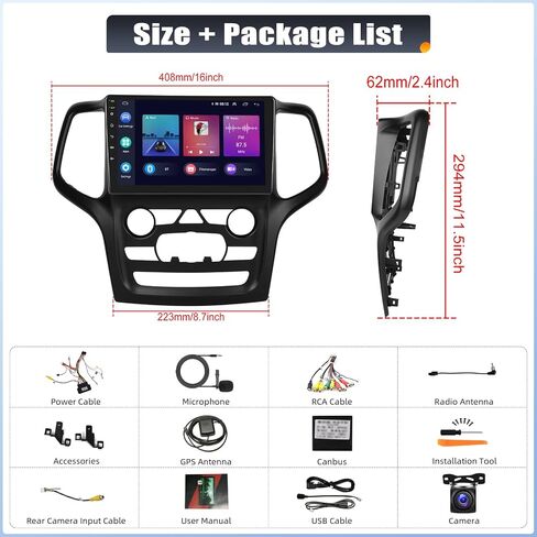 UNITOPSCI 2G+64G Android 13 راديو ستيريو للسيارة لسيارة Jeep Grand Cherokee 2014-2017 ترقية CarPlay Android Auto 9 بوصة تعمل باللمس GPS Navigation Bluetooth FM/RDS WiFi HiFi SWC + ميكروفون كاميرا احتياطية in Saudi Arabia