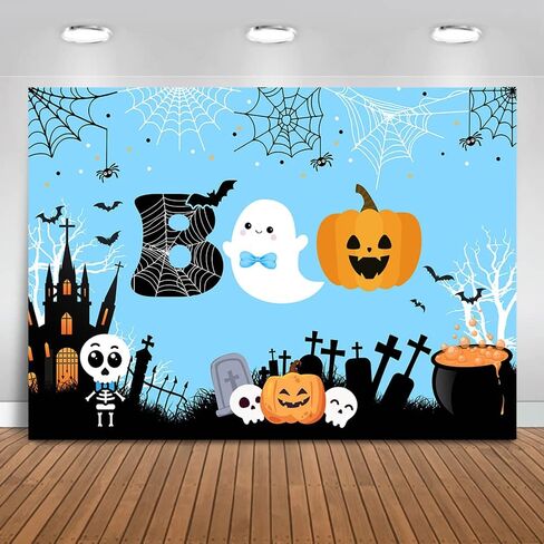 Mocsicka Halloween Boo Backdrop Cute Spooky Ghost Pumpkin Trick or Treat Background Pink Little Boo Girl Baby Shower or Birthday Party Cake Table Decoration Banner Photo Booth Props (7x5ft) in Saudi Arabia