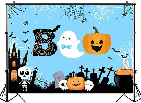 Mocsicka Halloween Boo Backdrop Cute Spooky Ghost Pumpkin Trick or Treat Background Pink Little Boo Girl Baby Shower or Birthday Party Cake Table Decoration Banner Photo Booth Props (7x5ft) in Saudi Arabia