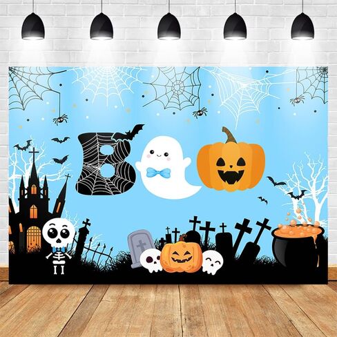 Mocsicka Halloween Boo Backdrop Cute Spooky Ghost Pumpkin Trick or Treat Background Pink Little Boo Girl Baby Shower or Birthday Party Cake Table Decoration Banner Photo Booth Props (7x5ft) in Saudi Arabia