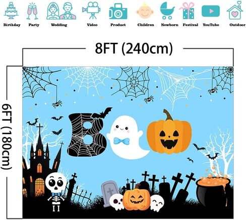 Mocsicka Halloween Boo Backdrop Cute Spooky Ghost Pumpkin Trick or Treat Background Pink Little Boo Girl Baby Shower or Birthday Party Cake Table Decoration Banner Photo Booth Props (7x5ft) in Saudi Arabia