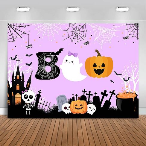 Mocsicka Halloween Boo Backdrop Cute Spooky Ghost Pumpkin Trick or Treat Background Pink Little Boo Girl Baby Shower or Birthday Party Cake Table Decoration Banner Photo Booth Props (7x5ft) in Saudi Arabia