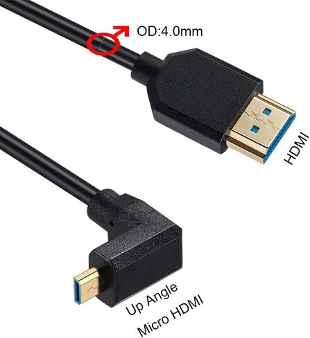 MysRuida 1ft 8K Micro HDMI 2.1 إلى HDMI 2.1 كابل، زاوية 90 درجة لأسفل 8K Micro HDMI ذكر إلى 8K HDMI ذكر كابل محول، OD 4 مم رفيع للغاية HDMI 2.1 إصدار 8K كابل، 8k@60HZ in Kuwait