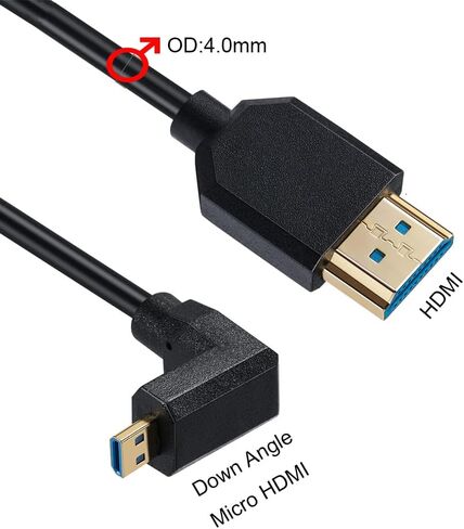 MysRuida 1ft 8K Micro HDMI 2.1 إلى HDMI 2.1 كابل، زاوية 90 درجة لأسفل 8K Micro HDMI ذكر إلى 8K HDMI ذكر كابل محول، OD 4 مم رفيع للغاية HDMI 2.1 إصدار 8K كابل، 8k@60HZ in Kuwait