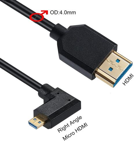 MysRuida 1ft 8K Micro HDMI 2.1 إلى HDMI 2.1 كابل، زاوية 90 درجة لأسفل 8K Micro HDMI ذكر إلى 8K HDMI ذكر كابل محول، OD 4 مم رفيع للغاية HDMI 2.1 إصدار 8K كابل، 8k@60HZ in Kuwait