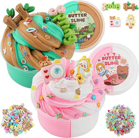 LAWOHO Butter Slime Kit Includes 2X120ml Two-Toned Butter Slime with 6 Packs Slime Add-Ins, Slime for Kids Party Favors, Non Stick Slime Scented Slime, Kids Slime Kit for Girls Boys Ages 8-12(Ocean) in Kuwait