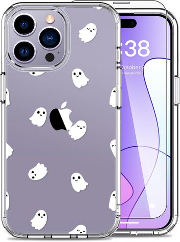 حافظة LUHOURI لهاتف iPhone 15 Pro Max مع واقي شاشة - غطاء متين شفاف للغاية - تصميمات عصرية للنساء والفتيات - حافظة هاتف واقية مقاومة للصدمات مقاس 6.7 بوصات، أشباح صغيرة in Saudi Arabia
