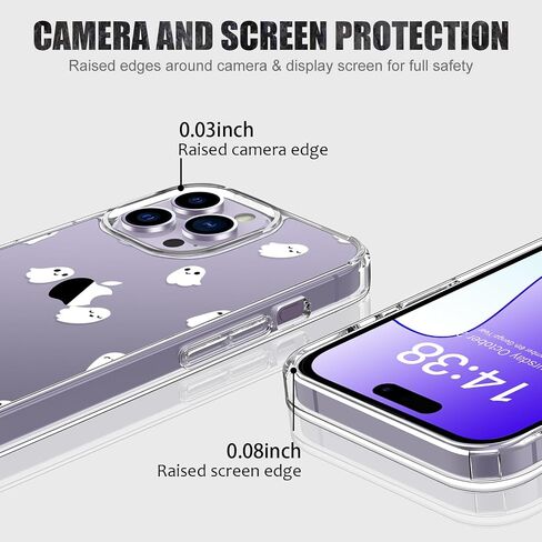 حافظة LUHOURI لهاتف iPhone 15 Pro Max مع واقي شاشة - غطاء متين شفاف للغاية - تصميمات عصرية للنساء والفتيات - حافظة هاتف واقية مقاومة للصدمات مقاس 6.7 بوصات، أشباح صغيرة in Saudi Arabia