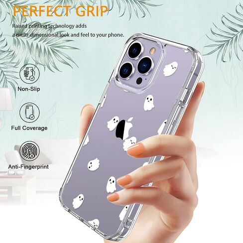 حافظة LUHOURI لهاتف iPhone 15 Pro Max مع واقي شاشة - غطاء متين شفاف للغاية - تصميمات عصرية للنساء والفتيات - حافظة هاتف واقية مقاومة للصدمات مقاس 6.7 بوصات، أشباح صغيرة in Saudi Arabia