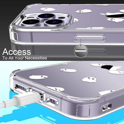 حافظة LUHOURI لهاتف iPhone 15 Pro Max مع واقي شاشة - غطاء متين شفاف للغاية - تصميمات عصرية للنساء والفتيات - حافظة هاتف واقية مقاومة للصدمات مقاس 6.7 بوصات، أشباح صغيرة in Saudi Arabia