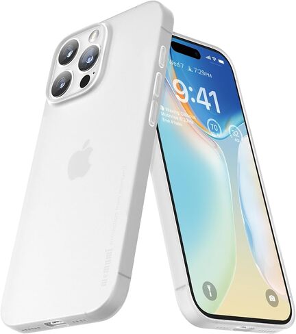memumi for iPhone 16 Pro Max Ultra Thin Case, Camera Lens Cover Full Protection 0.3mm Lightweight Matte Finish Coating Hard Slim Case for iPhone 16 Pro Max Minimalist Design, Semi-Translucent White in Saudi Arabia