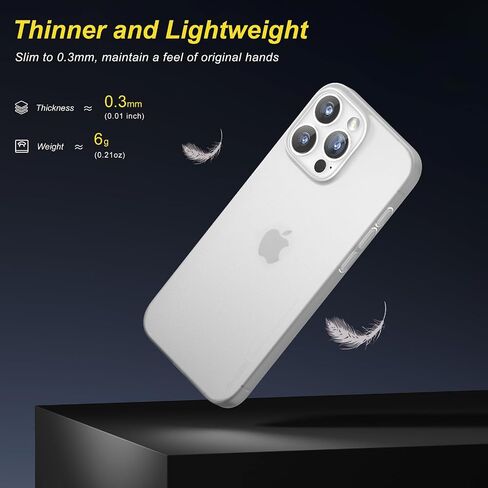 memumi for iPhone 16 Pro Max Ultra Thin Case, Camera Lens Cover Full Protection 0.3mm Lightweight Matte Finish Coating Hard Slim Case for iPhone 16 Pro Max Minimalist Design, Semi-Translucent White in Saudi Arabia