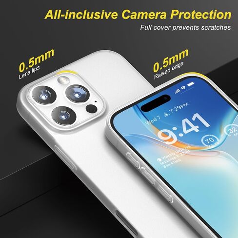 memumi for iPhone 16 Pro Max Ultra Thin Case, Camera Lens Cover Full Protection 0.3mm Lightweight Matte Finish Coating Hard Slim Case for iPhone 16 Pro Max Minimalist Design, Semi-Translucent White in Saudi Arabia