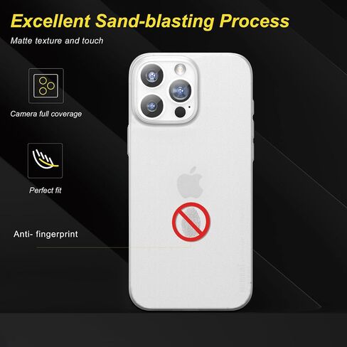 memumi for iPhone 16 Pro Max Ultra Thin Case, Camera Lens Cover Full Protection 0.3mm Lightweight Matte Finish Coating Hard Slim Case for iPhone 16 Pro Max Minimalist Design, Semi-Translucent White in Saudi Arabia