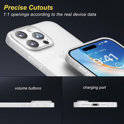 memumi for iPhone 16 Pro Max Ultra Thin Case, Camera Lens Cover Full Protection 0.3mm Lightweight Matte Finish Coating Hard Slim Case for iPhone 16 Pro Max Minimalist Design, Semi-Translucent White in Saudi Arabia