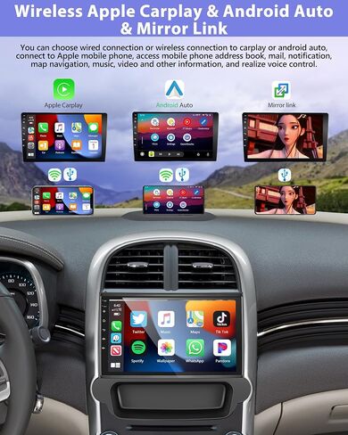 ستيريو سيارة Podofo 2G+64G لسيارة شيفروليه ماليبو 2009-2014 مع Carplay اللاسلكي وAndroid Auto، راديو سيارة بشاشة لمس 9 بوصة مع بلوتوث/GPS/WiFi/SWC/FM&RDS + كاميرا احتياطية AHD + ميكروفون in Saudi Arabia