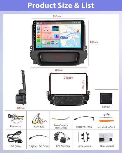 ستيريو سيارة Podofo 2G+64G لسيارة شيفروليه ماليبو 2009-2014 مع Carplay اللاسلكي وAndroid Auto، راديو سيارة بشاشة لمس 9 بوصة مع بلوتوث/GPS/WiFi/SWC/FM&RDS + كاميرا احتياطية AHD + ميكروفون in Saudi Arabia