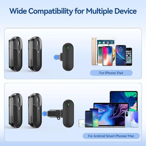 ميكروفون MAXTOP 393FT Lavalier Pro: ميكروفونات مزدوجة لاسلكية 2.4G لهواتف iPhone وAndroid والكاميرا - تقليل الضوضاء، مثالي لمدونات الفيديو، YouTube، TikTok - غطاء مقاوم للرياح للحصول على صوت خارجي فائق in Saudi Arabia